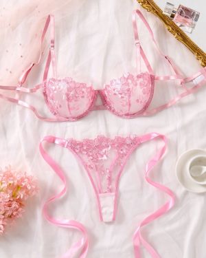 Set de 2 piezas de lencerÃa sexy con sujetador tipo bralette con bordado