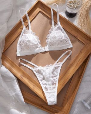 Conjunto de lencerÃa para mujer con cierre delantero de encaje y parches sexy