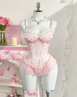 Baby solo suave con encaje de malla rosa romántico