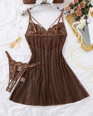 2 piezas Camisón de mujer con encaje floral en forma de corazón
