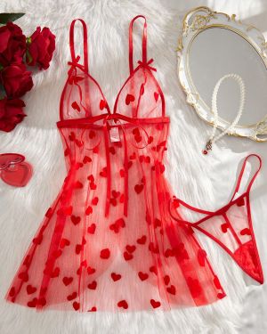 2 piezas Conjunto de lencerÃa con bata de mujer con estampado floral Rojo