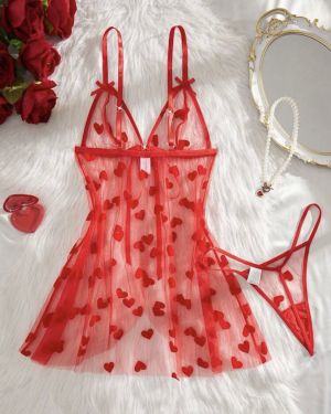 2 piezas Conjunto de lencerÃa con bata de mujer con estampado floral Rojo