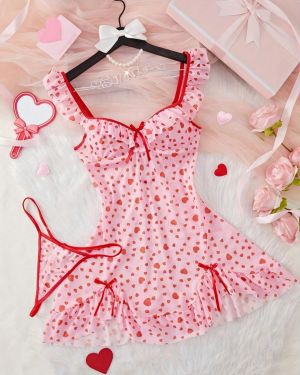2 piezas Camisón con estampado de corazones