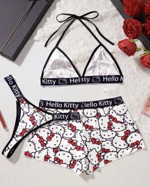 Conjunto de 3 piezas de lencerÃa sexy para mujer, con diseño de Hello Kitty