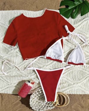 Traje de baño Conjunto de 3 piezas con estampado de cereza.