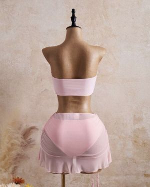 Conjunto de traje de baño de 3 piezas con estampado floral y forma de corazón