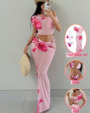 Conjunto de Traje de Baño de 4 piezas Rosa Floral