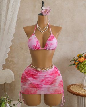 Conjunto de 3 piezas de traje de baño , bikini romántico floral