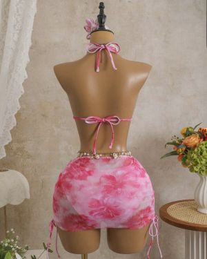 Conjunto de 3 piezas de traje de baño , bikini romántico floral